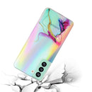 For Samsung Galaxy S21 FE Laser Marble Pattern Clear TPU Shockproof Protective Case(Green)