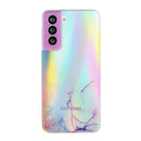 For Samsung Galaxy S21 FE Laser Marble Pattern Clear TPU Shockproof Protective Case(Pink)