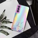 For Samsung Galaxy S21 FE Laser Marble Pattern Clear TPU Shockproof Protective Case(Pink)