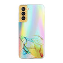 For Samsung Galaxy S21 FE Laser Marble Pattern Clear TPU Shockproof Protective Case(Yellow)