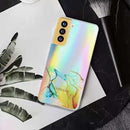 For Samsung Galaxy S21 FE Laser Marble Pattern Clear TPU Shockproof Protective Case(Yellow)