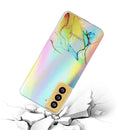 For Samsung Galaxy S21 FE Laser Marble Pattern Clear TPU Shockproof Protective Case(Yellow)