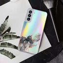 For Samsung Galaxy S21 FE Laser Marble Pattern Clear TPU Shockproof Protective Case(Black)