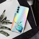 For Samsung Galaxy S21 FE Laser Marble Pattern Clear TPU Shockproof Protective Case(Blue)