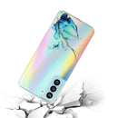 For Samsung Galaxy S21 FE Laser Marble Pattern Clear TPU Shockproof Protective Case(Blue)