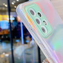 For Samsung Galaxy S21 FE Laser Marble Pattern Clear TPU Shockproof Protective Case(Pink)