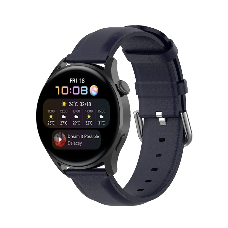 For Huawei Watch 3 / 3 Pro 22mm Round Tail Leather Watch Band(Navy Nlue)