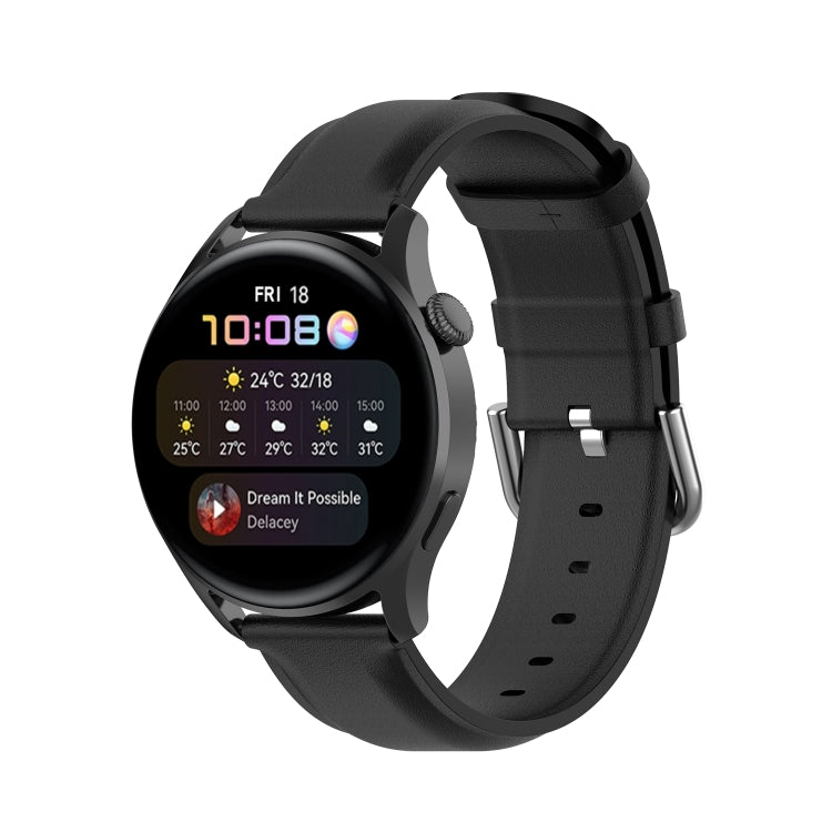 For Huawei Watch 3 / 3 Pro 22mm Round Tail Leather Watch Band(Black)