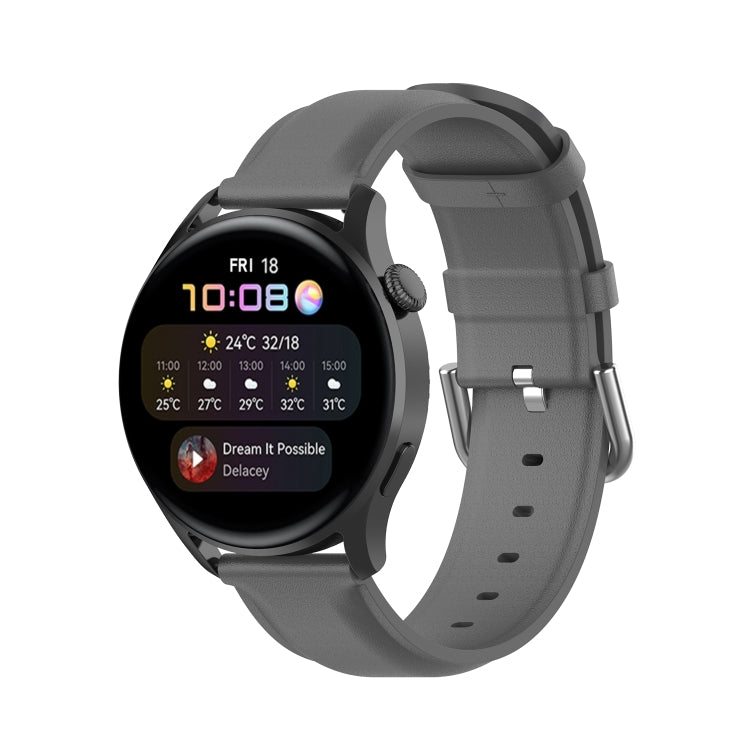 For Huawei Watch 3 / 3 Pro 22mm Round Tail Leather Watch Band(Grey)