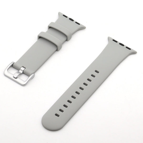 Silver Buckle Silicone Watch Band For Apple Watch Series 7 41mm / 6 & SE & 5 & 4 40mm / 3 & 2 & 1 38mm(Grey)