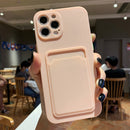Imitation Liquid Silicone Straight Edge Shockproof Full Coverage Case with Card Slot For iPhone 12(Pink)