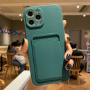 Imitation Liquid Silicone Straight Edge Shockproof Full Coverage Case with Card Slot For iPhone 12 Pro Max(Deep Green)