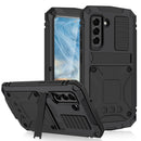 For Samsung Galaxy S21 FE R-JUST Shockproof Waterproof Dust-proof Metal + Silicone Protective Case with Holder(Black)