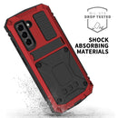 For Samsung Galaxy S21 FE R-JUST Shockproof Waterproof Dust-proof Metal + Silicone Protective Case with Holder(Red)