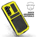For Samsung Galaxy S21 FE R-JUST Shockproof Waterproof Dust-proof Metal + Silicone Protective Case with Holder(Yellow)