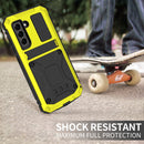 For Samsung Galaxy S21 FE R-JUST Shockproof Waterproof Dust-proof Metal + Silicone Protective Case with Holder(Yellow)