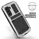 For Samsung Galaxy S21 FE R-JUST Shockproof Waterproof Dust-proof Metal + Silicone Protective Case with Holder(Silver)