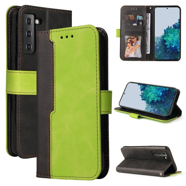 For Samsung Galaxy S21 FE Business Stitching-Color Horizontal Flip PU Leather Case with Holder & Card Slots & Photo Frame(Green)