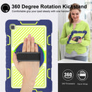 For Samsung Galaxy Tab A7 Lite T220 / T225 360 Degree Rotation Contrast Color Shockproof Silicone + PC Case with Holder & Hand Grip Strap & Shoulder Strap(Navy+Yellow Green)