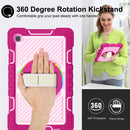 For Samsung Galaxy Tab A7 Lite T220 / T225 360 Degree Rotation Contrast Color Shockproof Silicone + PC Case with Holder & Hand Grip Strap & Shoulder Strap(Rose Red+Pink)