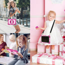 For Samsung Galaxy Tab A7 Lite T220 / T225 360 Degree Rotation Contrast Color Shockproof Silicone + PC Case with Holder & Hand Grip Strap & Shoulder Strap(Rose Red+Pink)