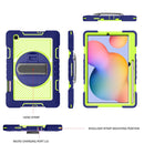 For Samsung Galaxy Tab S6 Lite P610/P615 360 Degree Rotation Contrast Color Shockproof Silicone + PC Case with Holder & Hand Grip Strap & Shoulder Strap(Navy+Yellow Green)