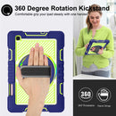 For Samsung Galaxy Tab S6 Lite P610/P615 360 Degree Rotation Contrast Color Shockproof Silicone + PC Case with Holder & Hand Grip Strap & Shoulder Strap(Navy+Yellow Green)