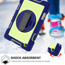 For Samsung Galaxy Tab S6 Lite P610/P615 360 Degree Rotation Contrast Color Shockproof Silicone + PC Case with Holder & Hand Grip Strap & Shoulder Strap(Navy+Yellow Green)