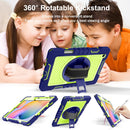 For Samsung Galaxy Tab S6 Lite P610/P615 360 Degree Rotation Contrast Color Shockproof Silicone + PC Case with Holder & Hand Grip Strap & Shoulder Strap(Navy+Yellow Green)