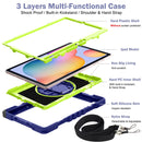 For Samsung Galaxy Tab S6 Lite P610/P615 360 Degree Rotation Contrast Color Shockproof Silicone + PC Case with Holder & Hand Grip Strap & Shoulder Strap(Navy+Yellow Green)