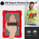 For Samsung Galaxy Tab S6 Lite P610/P615 360 Degree Rotation Contrast Color Shockproof Silicone + PC Case with Holder & Hand Grip Strap & Shoulder Strap(Red+Black)