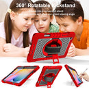 For Samsung Galaxy Tab S6 Lite P610/P615 360 Degree Rotation Contrast Color Shockproof Silicone + PC Case with Holder & Hand Grip Strap & Shoulder Strap(Red+Black)