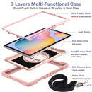 For Samsung Galaxy Tab S6 Lite P610/P615 360 Degree Rotation Contrast Color Shockproof Silicone + PC Case with Holder & Hand Grip Strap & Shoulder Strap(Rose Gold)