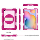 For Samsung Galaxy Tab S6 Lite P610/P615 360 Degree Rotation Contrast Color Shockproof Silicone + PC Case with Holder & Hand Grip Strap & Shoulder Strap(Rose Red+Pink)