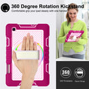 For Samsung Galaxy Tab S6 Lite P610/P615 360 Degree Rotation Contrast Color Shockproof Silicone + PC Case with Holder & Hand Grip Strap & Shoulder Strap(Rose Red+Pink)
