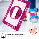 For Samsung Galaxy Tab S6 Lite P610/P615 360 Degree Rotation Contrast Color Shockproof Silicone + PC Case with Holder & Hand Grip Strap & Shoulder Strap(Rose Red+Pink)
