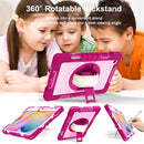 For Samsung Galaxy Tab S6 Lite P610/P615 360 Degree Rotation Contrast Color Shockproof Silicone + PC Case with Holder & Hand Grip Strap & Shoulder Strap(Rose Red+Pink)