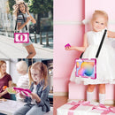For Samsung Galaxy Tab S6 Lite P610/P615 360 Degree Rotation Contrast Color Shockproof Silicone + PC Case with Holder & Hand Grip Strap & Shoulder Strap(Rose Red+Pink)