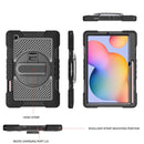 For Samsung Galaxy Tab S6 Lite P610/P615 360 Degree Rotation Contrast Color Shockproof Silicone + PC Case with Holder & Hand Grip Strap & Shoulder Strap(Black)