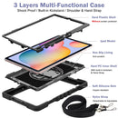 For Samsung Galaxy Tab S6 Lite P610/P615 360 Degree Rotation Contrast Color Shockproof Silicone + PC Case with Holder & Hand Grip Strap & Shoulder Strap(Black)