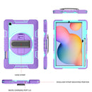For Samsung Galaxy Tab S6 Lite P610/P615 360 Degree Rotation Contrast Color Shockproof Silicone + PC Case with Holder & Hand Grip Strap & Shoulder Strap(Purple + Mint Green)