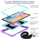 For Samsung Galaxy Tab S6 Lite P610/P615 360 Degree Rotation Contrast Color Shockproof Silicone + PC Case with Holder & Hand Grip Strap & Shoulder Strap(Purple + Mint Green)