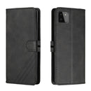 For Samsung Galaxy A22 5G Stitching Style 2-Color Cow Texture Horizontal Flip PU Leather Case with Holder & Card Slot & Lanyard(Black)
