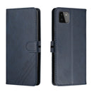 For Samsung Galaxy A22 5G Stitching Style 2-Color Cow Texture Horizontal Flip PU Leather Case with Holder & Card Slot & Lanyard(Blue)