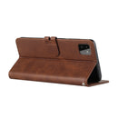 For Samsung Galaxy A22 5G Stitching Style 2-Color Cow Texture Horizontal Flip PU Leather Case with Holder & Card Slot & Lanyard(Brown)