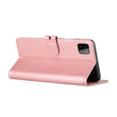 For Samsung Galaxy A22 5G Stitching Style 2-Color Cow Texture Horizontal Flip PU Leather Case with Holder & Card Slot & Lanyard(Rose Gold)