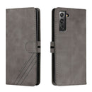 For Samsung Galaxy S21 FE 5G Stitching Style 2-Color Cow Texture Horizontal Flip PU Leather Case with Holder & Card Slot & Lanyard(Gray)