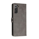 For Samsung Galaxy S21 FE 5G Stitching Style 2-Color Cow Texture Horizontal Flip PU Leather Case with Holder & Card Slot & Lanyard(Gray)