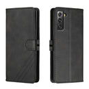 For Samsung Galaxy S21 FE 5G Stitching Style 2-Color Cow Texture Horizontal Flip PU Leather Case with Holder & Card Slot & Lanyard(Black)