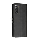 For Samsung Galaxy S21 FE 5G Stitching Style 2-Color Cow Texture Horizontal Flip PU Leather Case with Holder & Card Slot & Lanyard(Black)